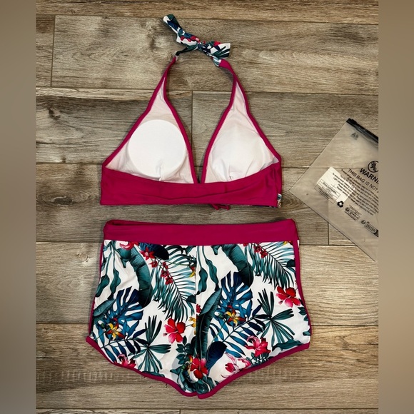MakeMeChic Women's Halter Top Floral Swim Shorts‎ Bikini Set 2 Piece Swimsuit XL - Picture 7 of 10